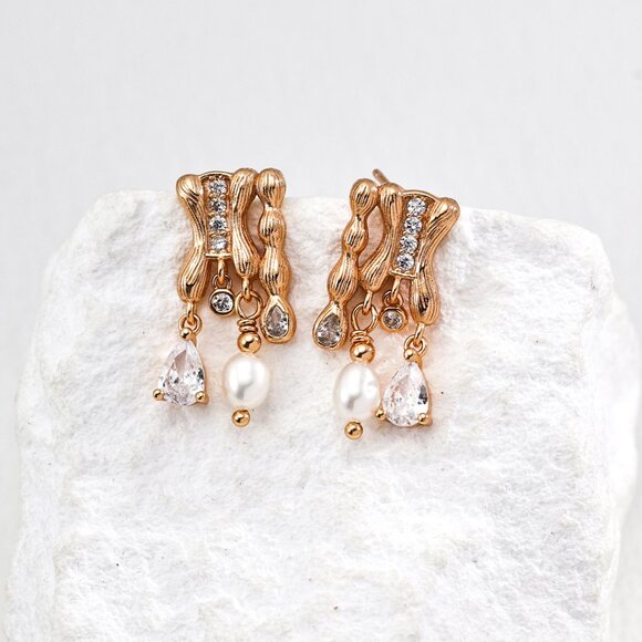 ✨ Artisan Original Design Vintage Pearl & Crystal Dangle Earrings | S925 - Picture 1 of 4